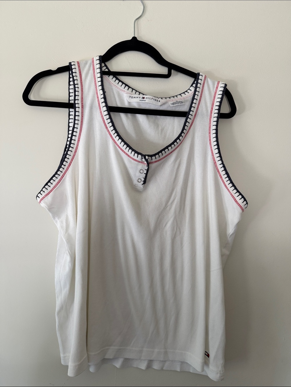 Tommy Hilfiger White Tank with Navy & Red Trim Henley